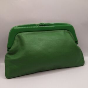 Green Genuine Leather Frame Clutch Bag Made In Italy